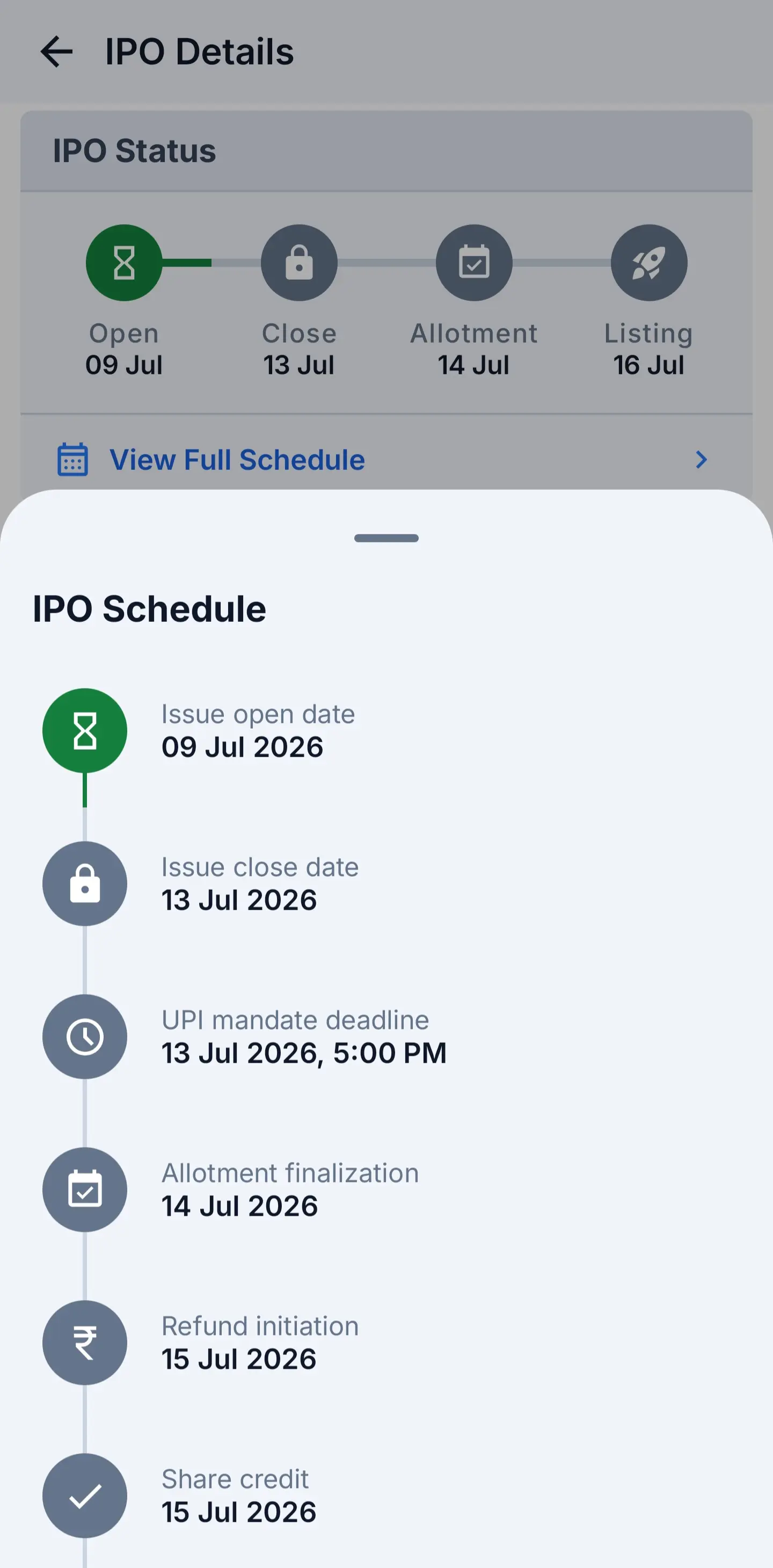 IPONex app: full IPO schedule from open to listing